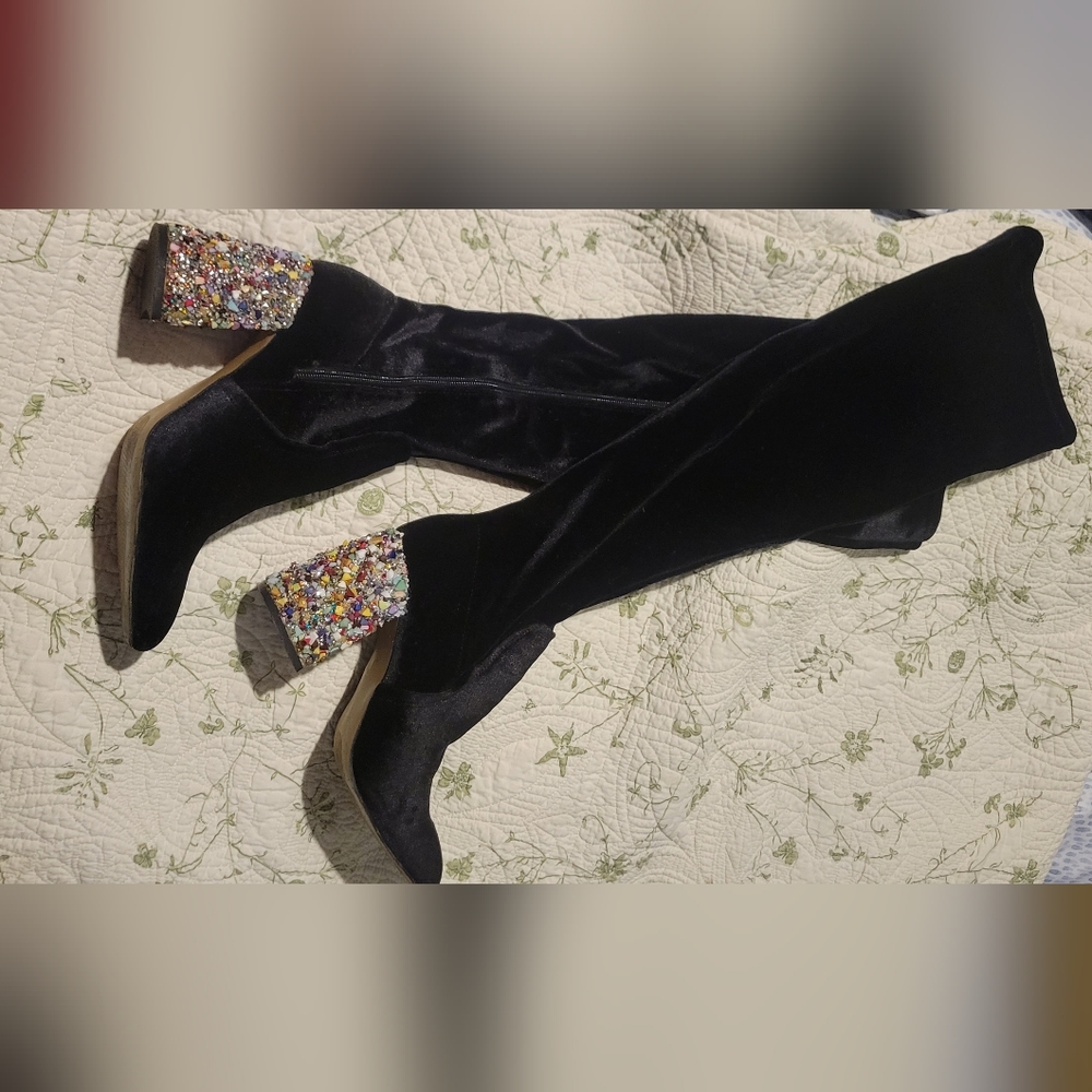 Knee High BJ rhinestone velvet Boots